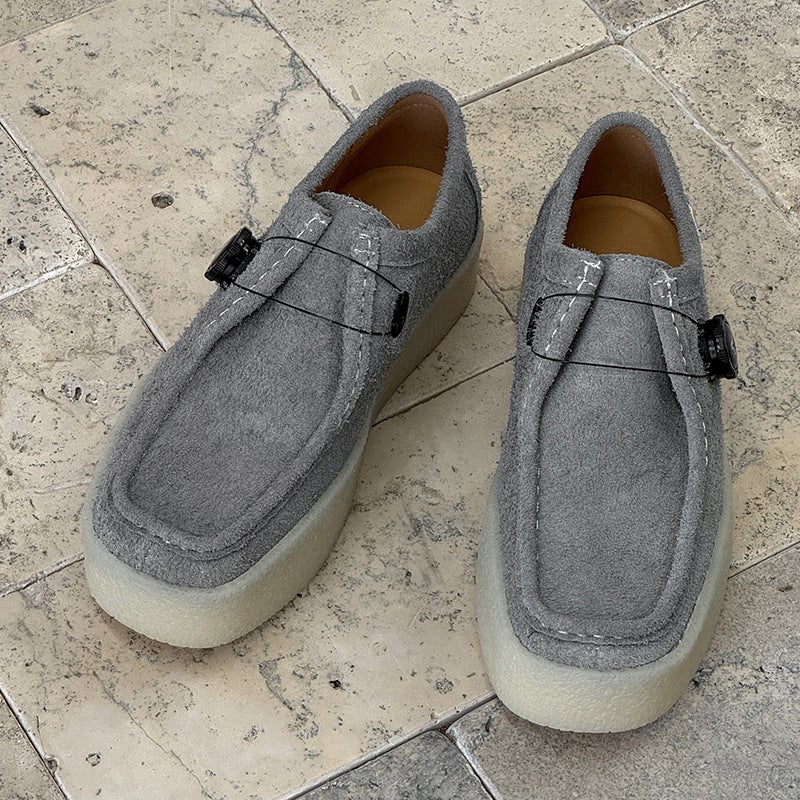 Haute Couture 2025 Autumn New Retro Nubuck Leather Square Toe Thick Sole Kangaroo Shoes Men'S Genuine Leather Heightening Casual High Tops - Image 5