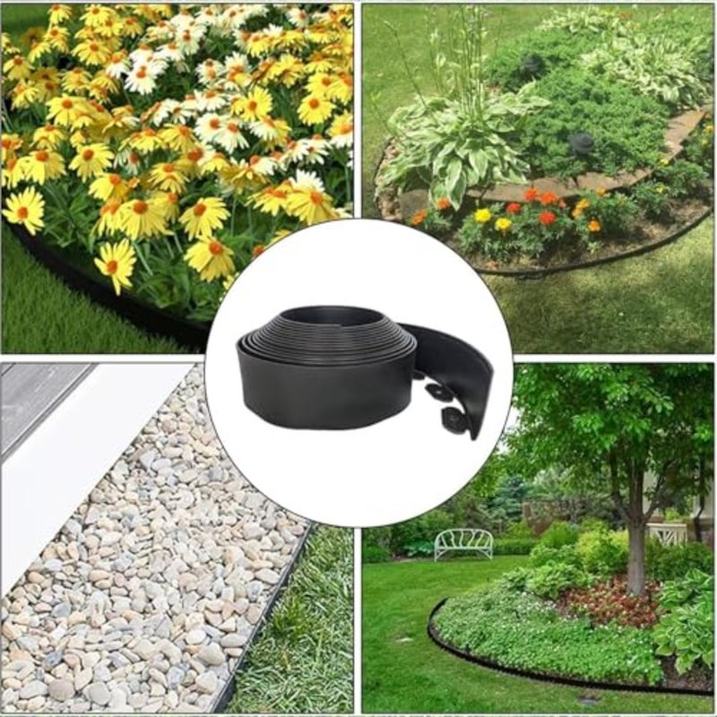 Black Landscape Edging Kit Garden Lawn Border for Grass Flower Beds Pavement Yard Pathway Flexible Plastic Includes 30 Anchoring Spikes 1000 x 10 cm - Image 3
