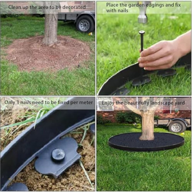 Black Landscape Edging Kit Garden Lawn Border for Grass Flower Beds Pavement Yard Pathway Flexible Plastic Includes 30 Anchoring Spikes 1000 x 10 cm - Image 2