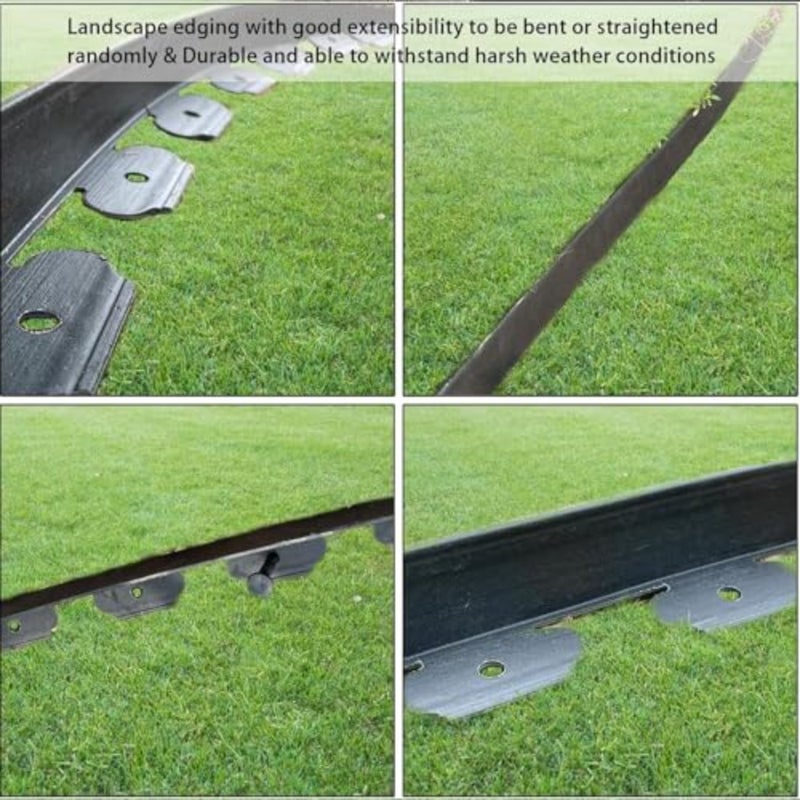 Black Landscape Edging Kit Garden Lawn Border for Grass Flower Beds Pavement Yard Pathway Flexible Plastic Includes 30 Anchoring Spikes 1000 x 10 cm - Image 5