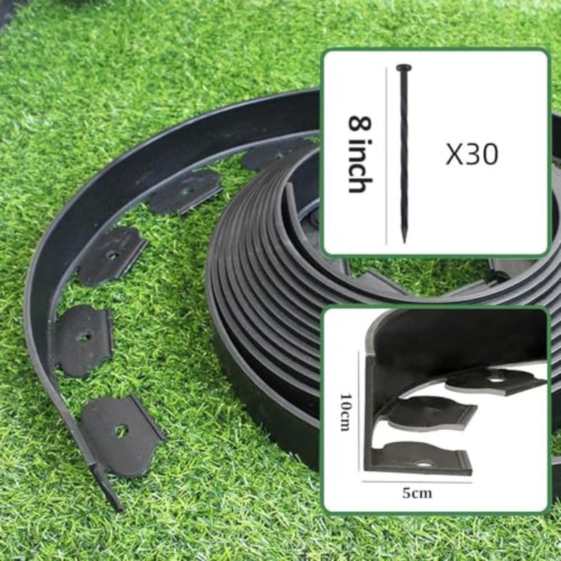 Black Landscape Edging Kit Garden Lawn Border for Grass Flower Beds Pavement Yard Pathway Flexible Plastic Includes 30 Anchoring Spikes 1000 x 10 cm - Image 4