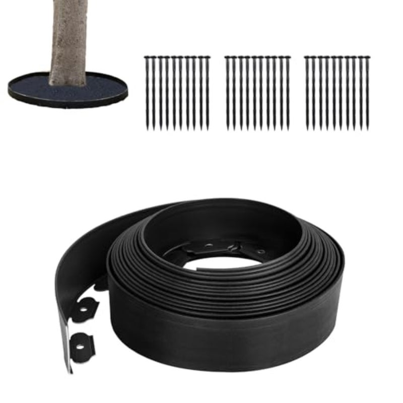 Black Landscape Edging Kit Garden Lawn Border for Grass Flower Beds Pavement Yard Pathway Flexible Plastic Includes 30 Anchoring Spikes 1000 x 10 cm - Image 1