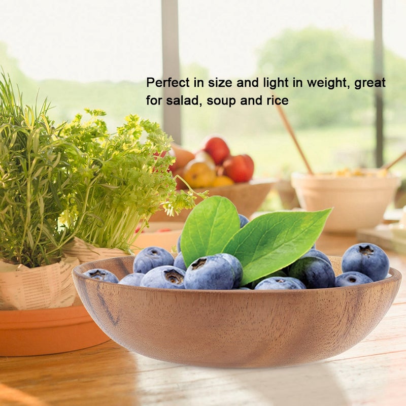 Solid Acacia Wooden Bowl for Salad Soup Rice Hand Made Wooden Bowl Kitchen Utensils (20*4.5cm) - Image 3