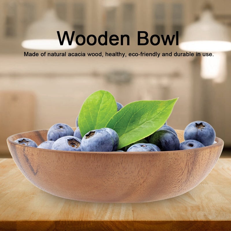 Solid Acacia Wooden Bowl for Salad Soup Rice Hand Made Wooden Bowl Kitchen Utensils (20*4.5cm) - Image 2