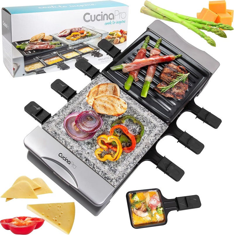 CucinaPro Electric Cheese Raclette Table Grill w Nonstick Grilling Plate & Cooking Stone- Indoor Smokeless Korean BBQ 8 Person Tabletop Cooker Hotplate- Melt, Grill Meat Veggies for Home Dinner Party, Xmas Gift - Image 1