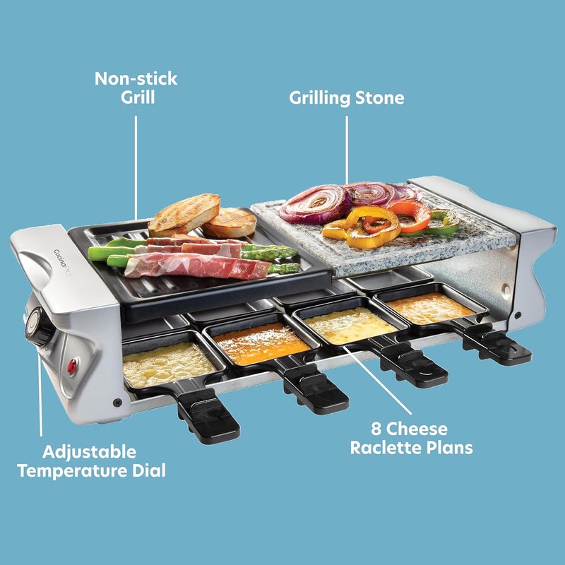 CucinaPro Electric Cheese Raclette Table Grill w Nonstick Grilling Plate & Cooking Stone- Indoor Smokeless Korean BBQ 8 Person Tabletop Cooker Hotplate- Melt, Grill Meat Veggies for Home Dinner Party, Xmas Gift - Image 2