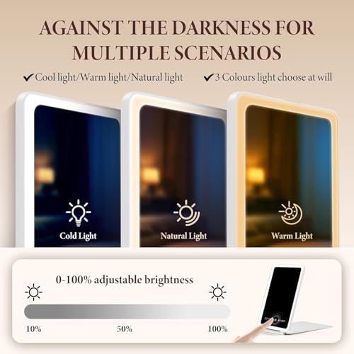 NYRWANA DELIVERING SMILES IN INIDA NYRWANA Rechargeable Travel Makeup Mirror with LED Lights | Portable Vanity Mirror with 3-Color Lighting, Dimmable Touch Screen | Compact Beauty Mirror for Women & Girls (White) - Image 4