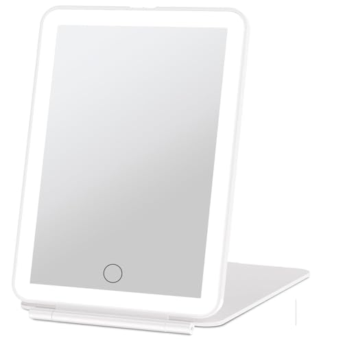 NYRWANA DELIVERING SMILES IN INIDA NYRWANA Rechargeable Travel Makeup Mirror with LED Lights | Portable Vanity Mirror with 3-Color Lighting, Dimmable Touch Screen | Compact Beauty Mirror for Women & Girls (White) - Image 1