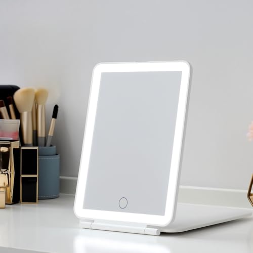 NYRWANA DELIVERING SMILES IN INIDA NYRWANA Rechargeable Travel Makeup Mirror with LED Lights | Portable Vanity Mirror with 3-Color Lighting, Dimmable Touch Screen | Compact Beauty Mirror for Women & Girls (White) - Image 2