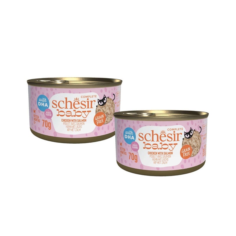 Schesir Baby Kitten Wholefood, Chicken and Salmon High Protein, DHA-Enriched, Premium Wet Food for Healthy Growth & Development, 70g (Pack of 2) - Image 1