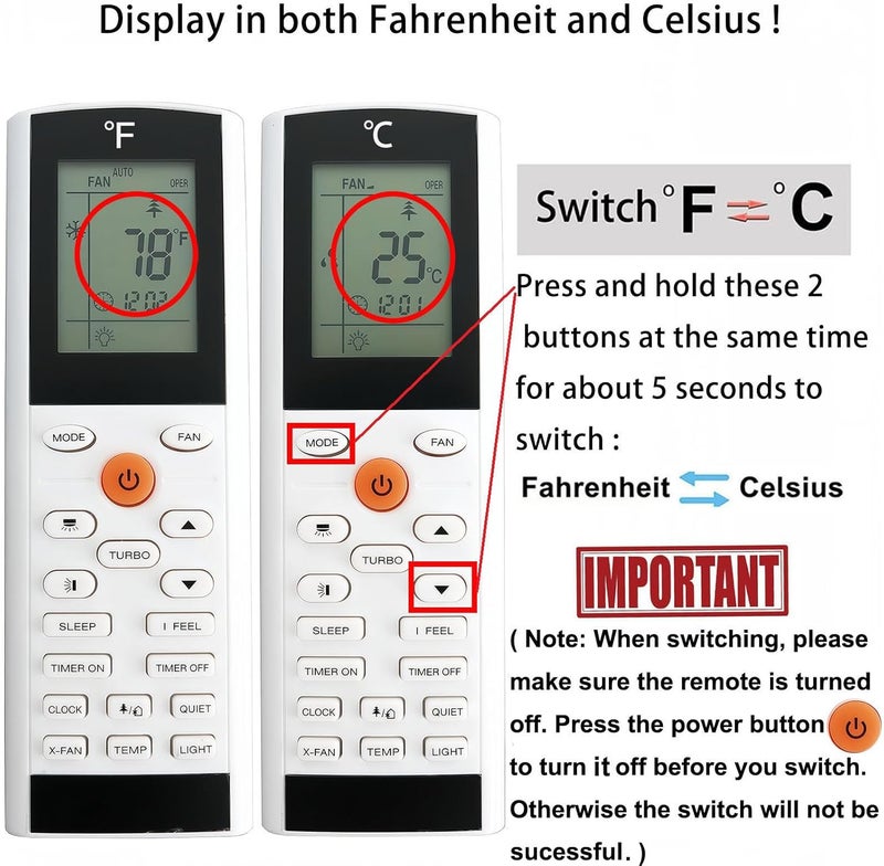 uehba YAC1FB Replacement AC Remote Control Compatible for Gree Trane Air Condtioner YACIFBI YACFB YAC1FB YACIFB6 YACIFBF - Image 2