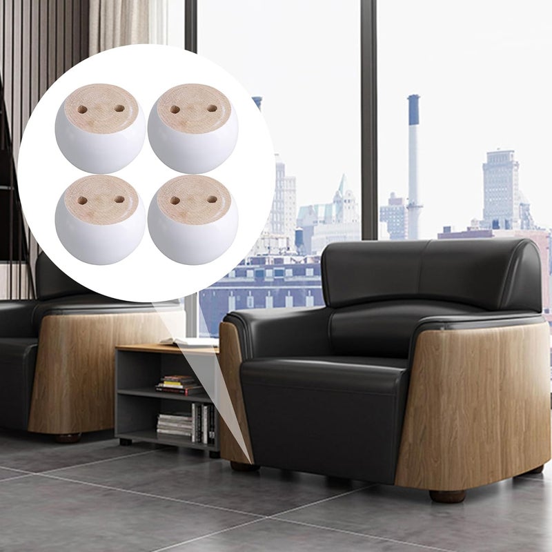 Metany 4Pcs Solid Wood Furniture Legs White Wooden Round Furniture Bun Feet 2"" Tall Replacement Dresser Legs Sofa Cabinet Couch Replacement Legs (White) - Image 3