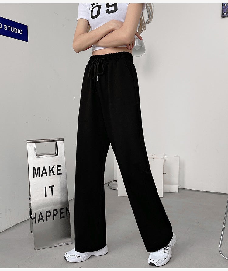 Women'S Sweatpants 2026 Thin Korean Style Loose Straight-Leg Pants Slimming Jogger Casual Solid Color Sweatpants
