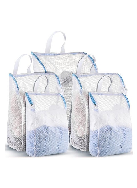 5 Pack Honeycomb Mesh Laundry Bag with Handle, Wash Bag for Socks Washing Machine, Large Opening Side Widening Zippered Mesh Sock Bag, Lingerie Bag for Bra Items Travel Garment, 3 Sizes (Blue)
