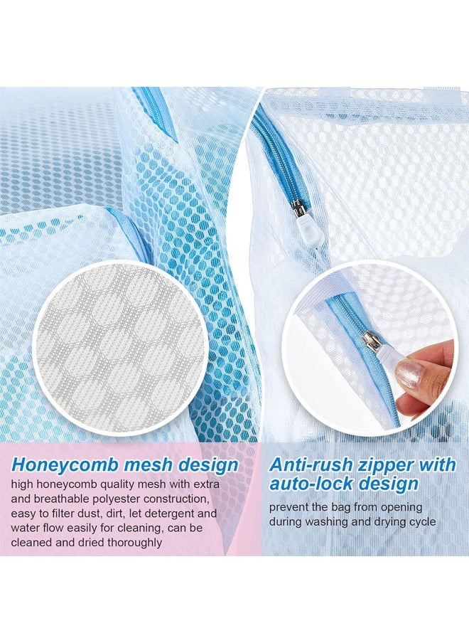 Hihonor - 5 Pack Honeycomb Mesh Laundry Bag with Handle, Wash Bag for Socks Washing Machine, Large Opening Side Widening Zippered Mesh Sock Bag, Lingerie Bag for Bra Items Travel Garment, 3 Sizes (Blue) - Image 1