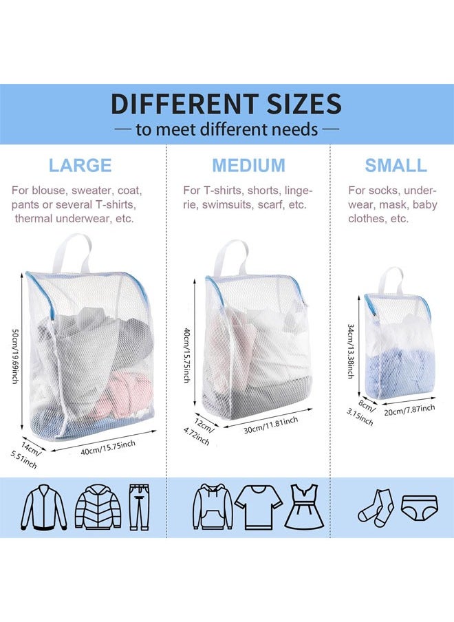 Hihonor - 5 Pack Honeycomb Mesh Laundry Bag with Handle, Wash Bag for Socks Washing Machine, Large Opening Side Widening Zippered Mesh Sock Bag, Lingerie Bag for Bra Items Travel Garment, 3 Sizes (Blue) - Image 1