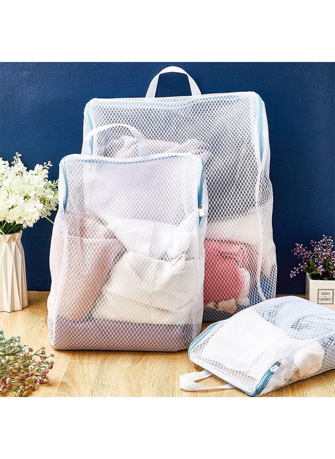 Hihonor - 5 Pack Honeycomb Mesh Laundry Bag with Handle, Wash Bag for Socks Washing Machine, Large Opening Side Widening Zippered Mesh Sock Bag, Lingerie Bag for Bra Items Travel Garment, 3 Sizes (Blue) - Image 1