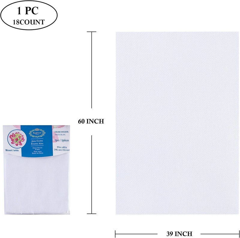 CANFOISON Aida Cloth Big Size 18 Count, White Cross Stitch Fabric, 39 inch by 60 inch - Image 2