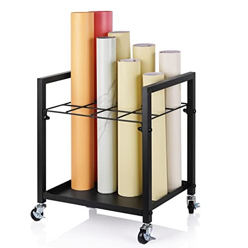 Cathyeen Blueprint Storage Rack Blueprint Holder Metal Blueprint Storage Cart with Wheels 12 Slots Roll File Holder for Home Office School to Storage Blueprint Poster Architectural (Black 12 Slots) - Image 1