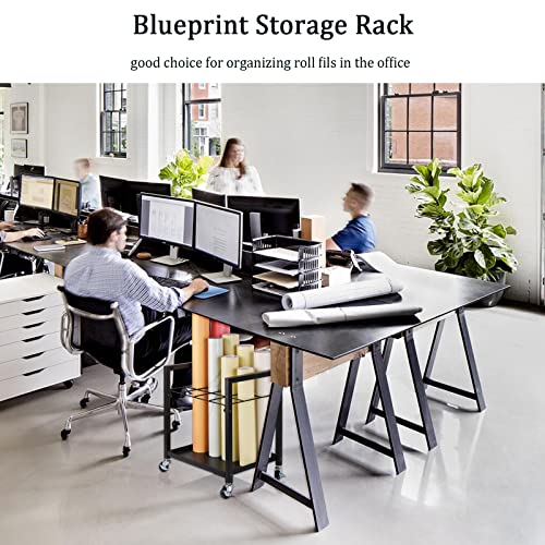 Cathyeen Blueprint Storage Rack Blueprint Holder Metal Blueprint Storage Cart with Wheels 12 Slots Roll File Holder for Home Office School to Storage Blueprint Poster Architectural (Black 12 Slots) - Image 3