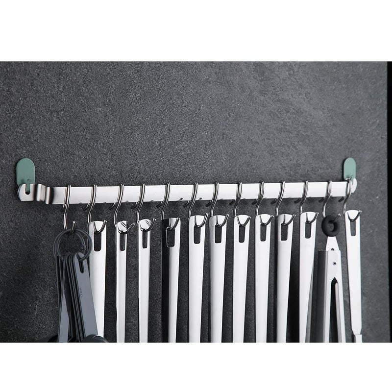 Kyraton Kitchen Utensil Rail Organizer - Wall Mounted Gourmet Rack With 14 Hooks for Hanging Knives, Mugs, Spatulas, Pots and Utensils - Image 3