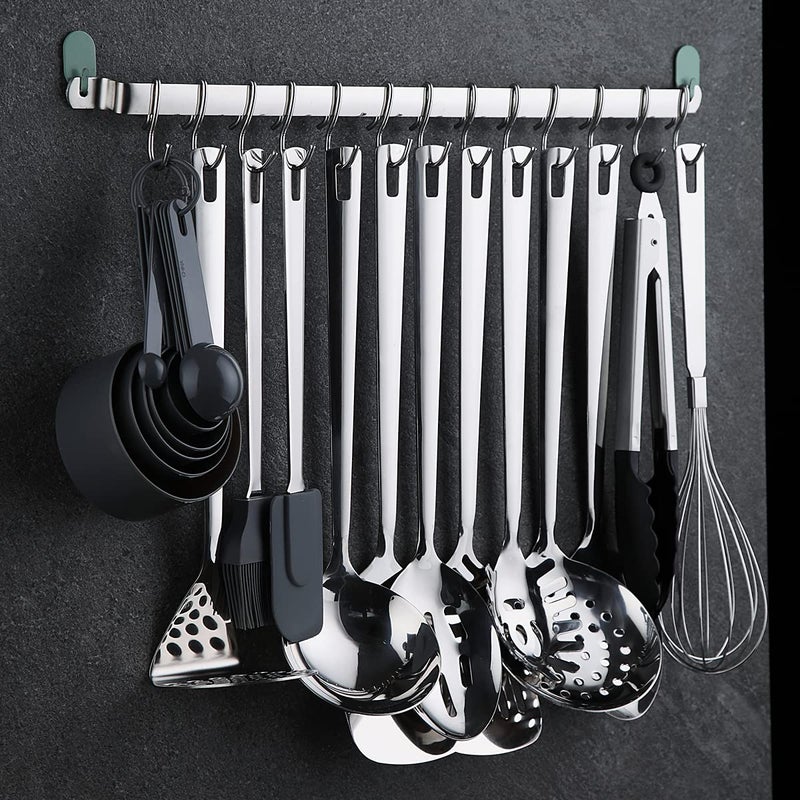 Kyraton Kitchen Utensil Rail Organizer - Wall Mounted Gourmet Rack With 14 Hooks for Hanging Knives, Mugs, Spatulas, Pots and Utensils - Image 4
