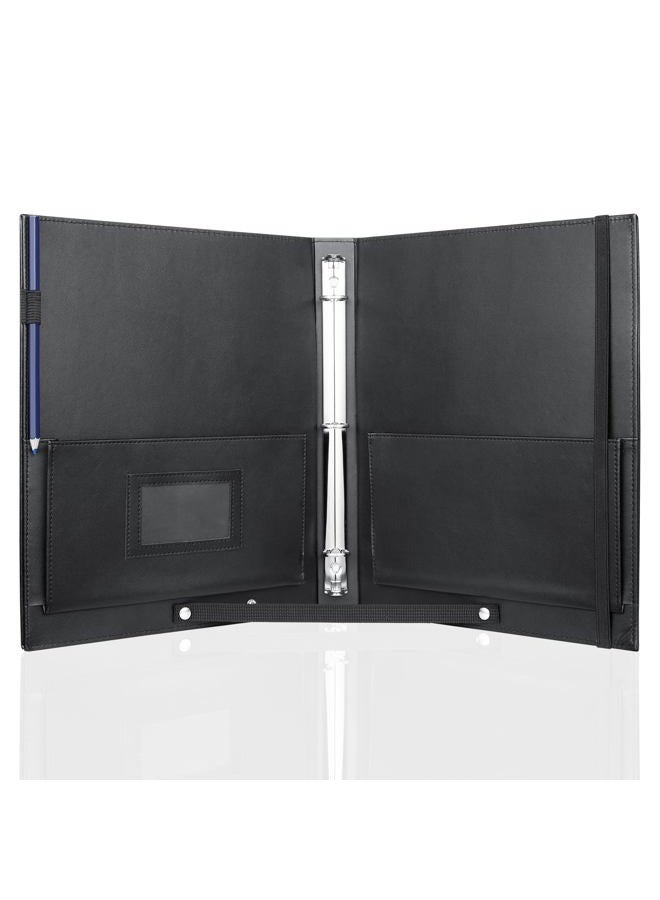 MUQING Large Black Choral Music Folders, 3 Ring Choir Music Binder, PU Choir Music Folder with Hand Strap and Retention Strap for Stage Performance, Piano Playing and Choir Singer - Image 1