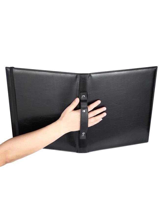 MUQING Large Black Choral Music Folders, 3 Ring Choir Music Binder, PU Choir Music Folder with Hand Strap and Retention Strap for Stage Performance, Piano Playing and Choir Singer - Image 3