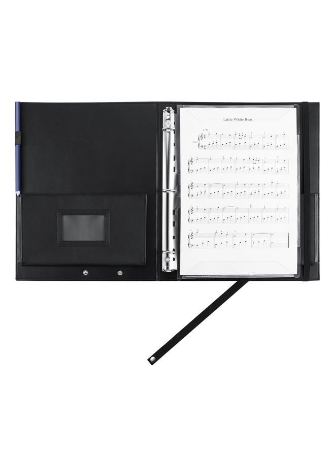 MUQING Large Black Choral Music Folders, 3 Ring Choir Music Binder, PU Choir Music Folder with Hand Strap and Retention Strap for Stage Performance, Piano Playing and Choir Singer - Image 2