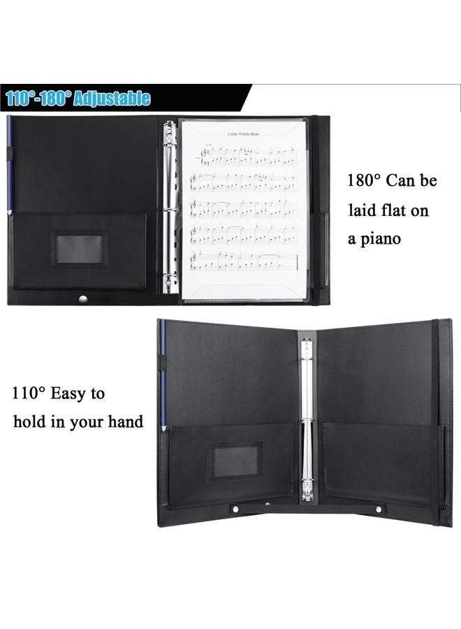 MUQING Large Black Choral Music Folders, 3 Ring Choir Music Binder, PU Choir Music Folder with Hand Strap and Retention Strap for Stage Performance, Piano Playing and Choir Singer - Image 4
