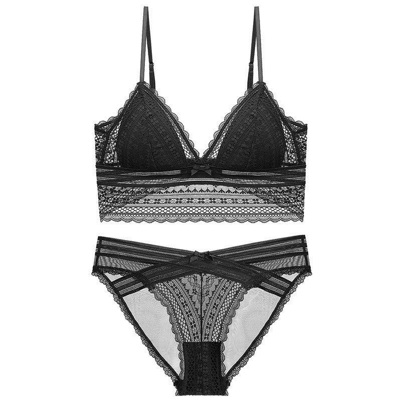 French Lace Wireless Triangle Cup Bra Set with U-Shaped Back - Image 5