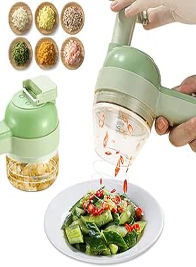 YARDHOBI 4-in-1 Portable Electric Vegetable Cutter Set, Wireless Handheld Electric Food Chopper Set with Brush, Multifunctional Vegetable Chopper for Garlic Pepper Chili Onion Celery Ginger Meat