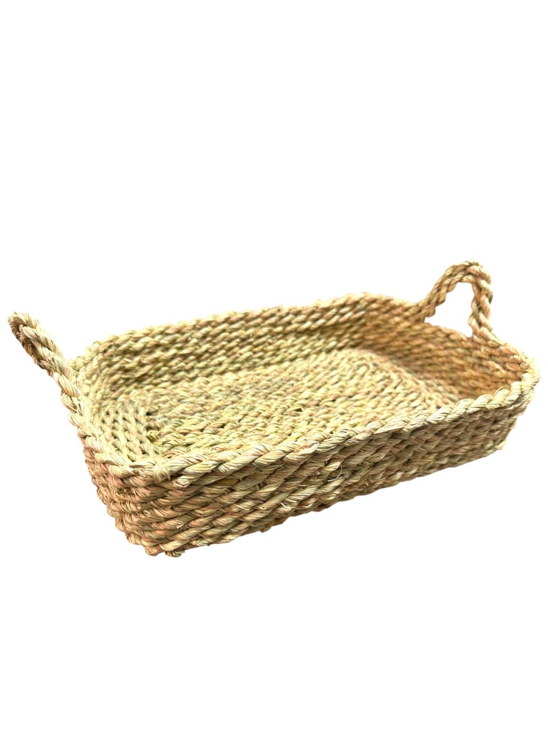 Generic Handmade Woven Seagrass Rectangular Basket with Handles (40X30X6 cm) for Storage/Oranizing Kitchen or Bathroom Items or Adding a Stylish Touch to Your Home Decoration  - Image 1