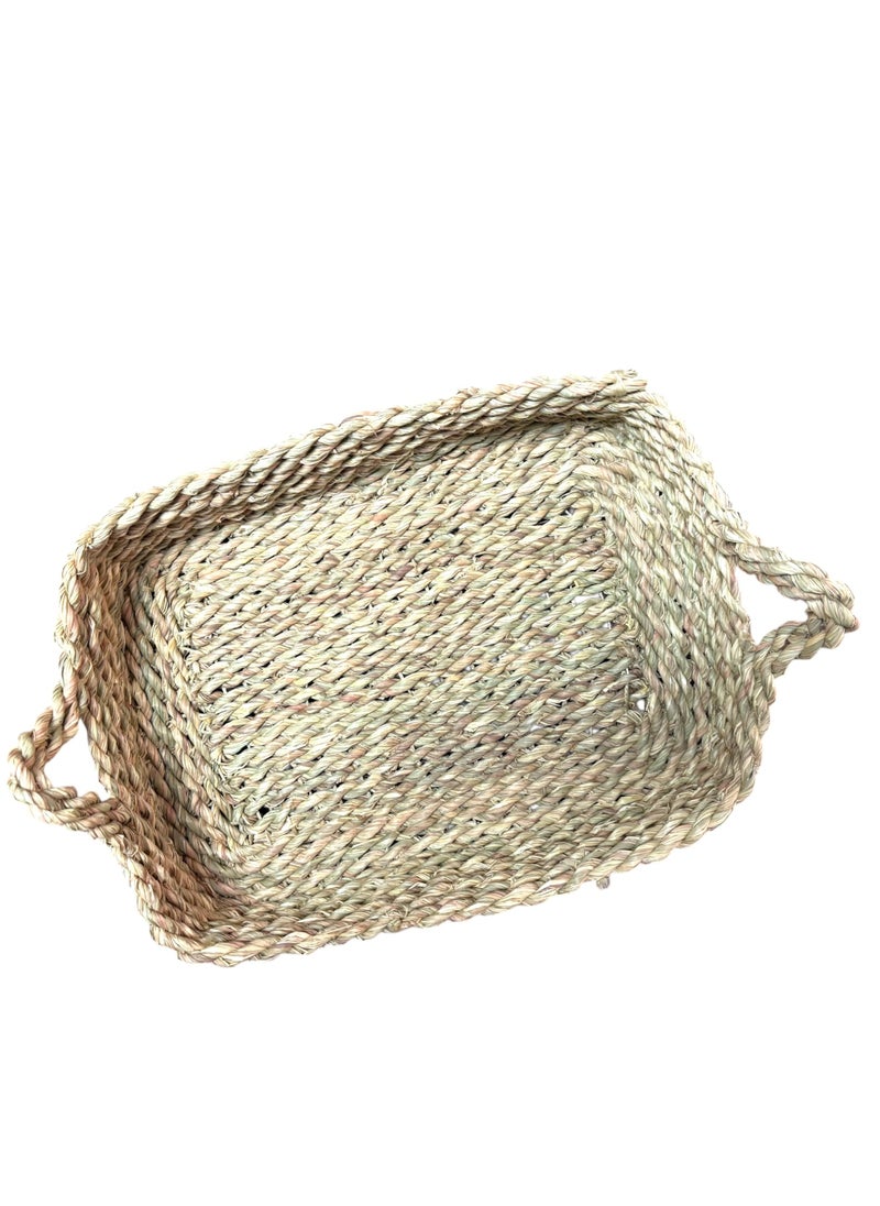 Generic Handmade Woven Seagrass Rectangular Basket with Handles (40X30X6 cm) for Storage/Oranizing Kitchen or Bathroom Items or Adding a Stylish Touch to Your Home Decoration  - Image 4
