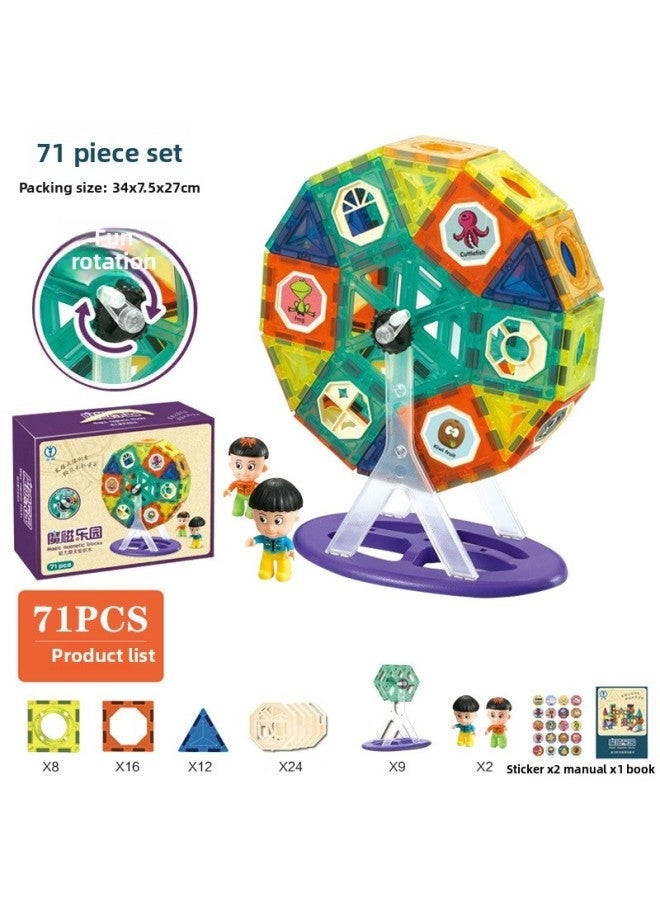 Creative Color Window Lighting Magnetic Film Pipe Ball Slide Track Varied Building Blocks Toys-Color:[71-piece Set] Color Box 1275g  - Image 1