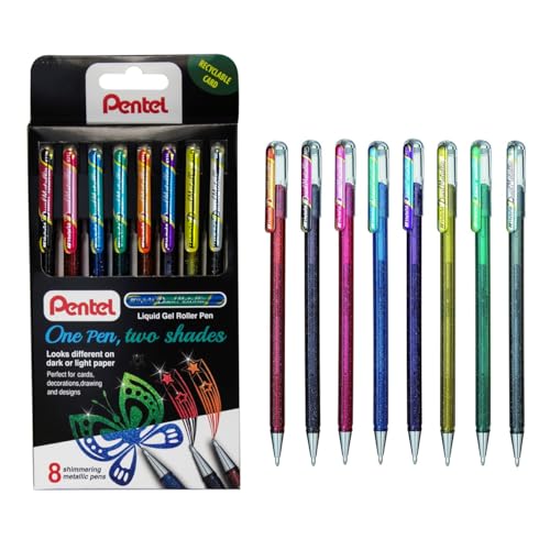 Pentel قلم رولر هجين مزدوج معدني سائل من بنتل YK110/8-M - عبوة من 8 أقلام بألوان معدنية لامعة 16 - Image 1