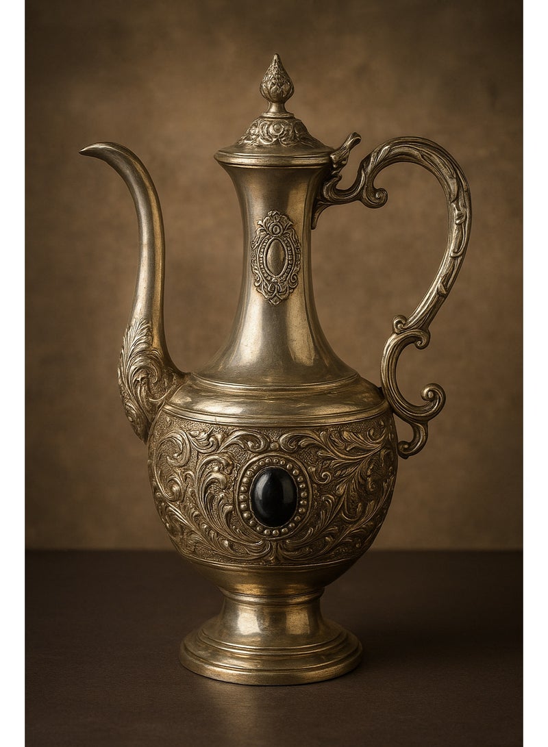 Whynot Luxury Antique Silver Ewer with Black Gem – Vintage Decorative Pitcher - Image 1