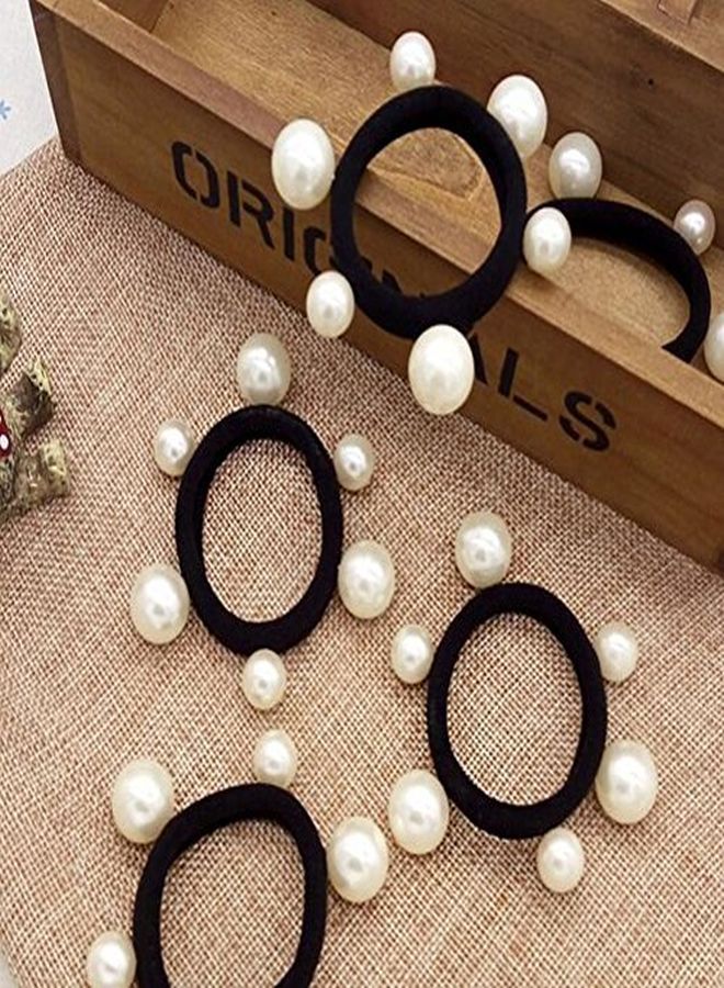 Numblartd 10 Pcs Women'S Artificial Pearl Black Elastic Rubber Band Hair Ropes Headbands - No Damage Hair - Seamless Pearl Towel Ring Hair Bands Ponytail Holder Hair Ties Hair Accessories - Image 5
