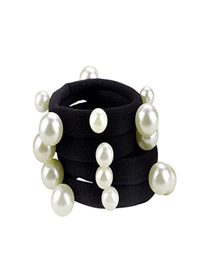 Numblartd 10 Pcs Women'S Artificial Pearl Black Elastic Rubber Band Hair Ropes Headbands - No Damage Hair - Seamless Pearl Towel Ring Hair Bands Ponytail Holder Hair Ties Hair Accessories - Image 1