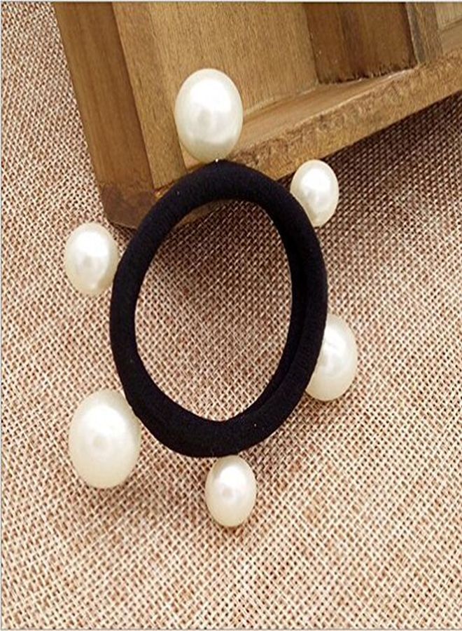 Numblartd 10 Pcs Women'S Artificial Pearl Black Elastic Rubber Band Hair Ropes Headbands - No Damage Hair - Seamless Pearl Towel Ring Hair Bands Ponytail Holder Hair Ties Hair Accessories - Image 3