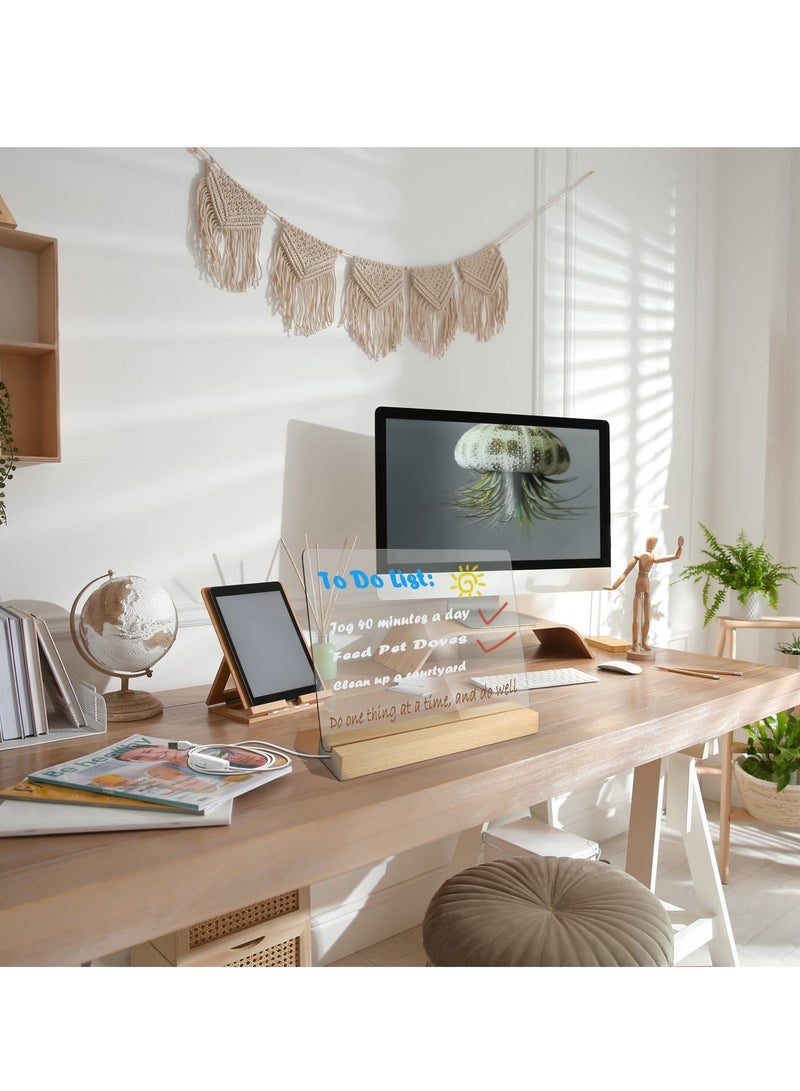 Acrylic Dry Erase Board with LED Light Clear Desktop Whiteboard with Stand for Desk Acrylic Memo Tablet with 12 Markers for Writing (13 X 10") - Image 5