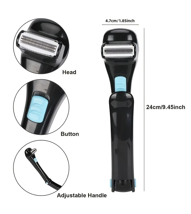 Body Hair Trimmer Shaver USB Charging Folding Handle For Back Armpit Black - Image 4