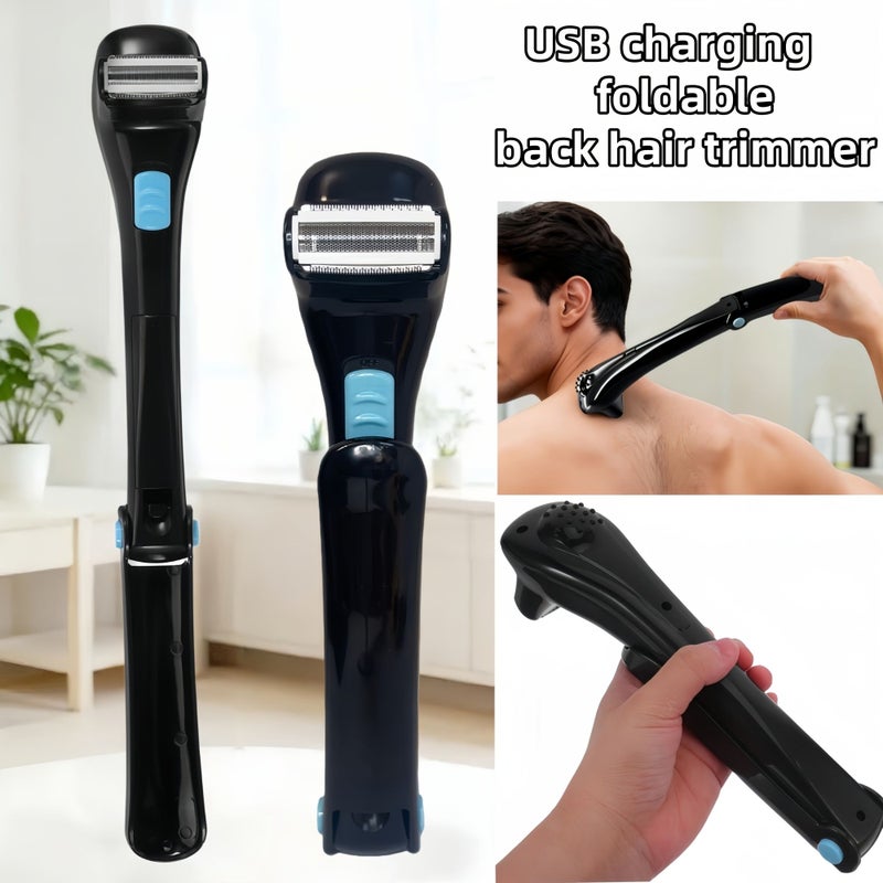Body Hair Trimmer Shaver USB Charging Folding Handle For Back Armpit Black - Image 3