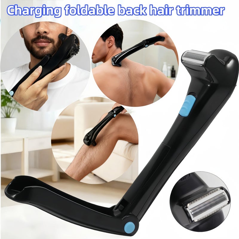Body Hair Trimmer Shaver USB Charging Folding Handle For Back Armpit Black - Image 2