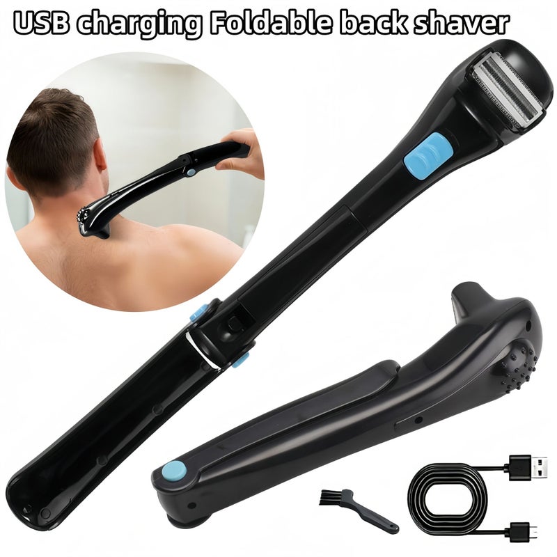 Body Hair Trimmer Shaver USB Charging Folding Handle For Back Armpit Black - Image 1
