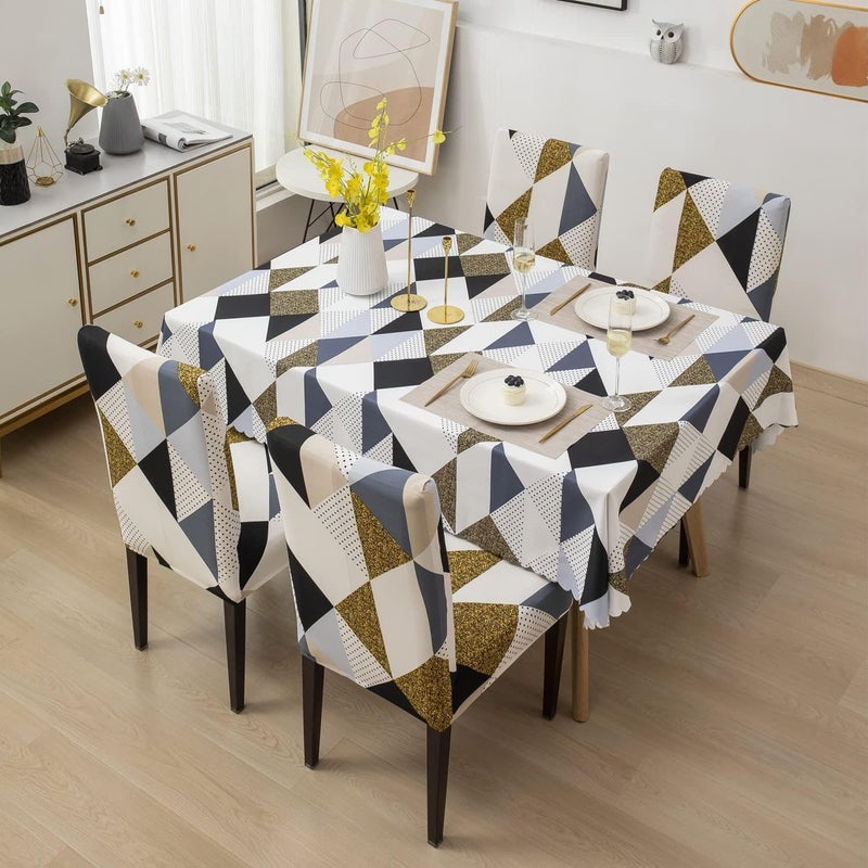 Styleys Dining Chair Cover with Table Covers for Kitchen Waterproof Dining Table Cloth (1 Table Cover + 4 Chair Cover, Classic Beige, CTSD3181) - Image 3