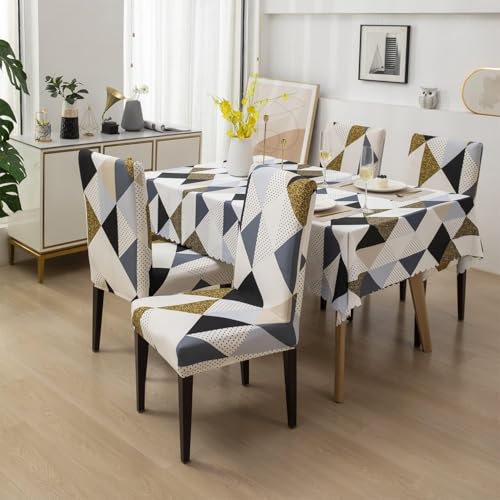 Styleys Dining Chair Cover with Table Covers for Kitchen Waterproof Dining Table Cloth (1 Table Cover + 4 Chair Cover, Classic Beige, CTSD3181) - Image 2