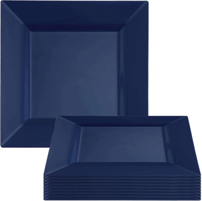 SQUARE MIDNIGHT BLUE PLASTIC CAKE PLATES 65 PACK OF 10 ELEGANT STURDY DINNERWARE FOR WEDDINGS BIRTHDAYS HOME USE