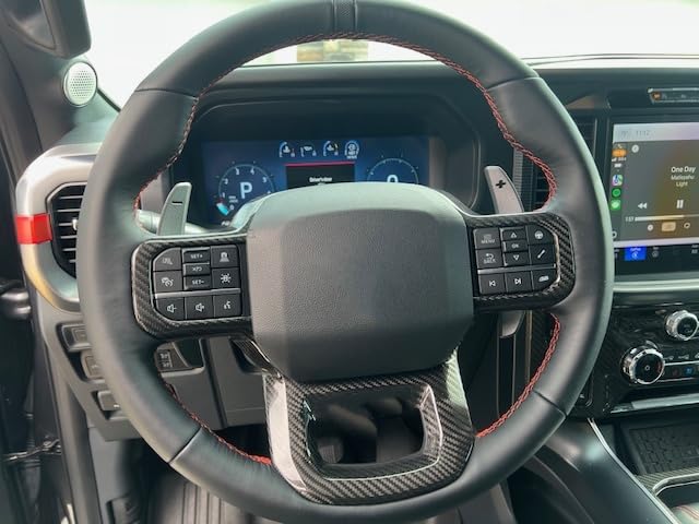 Jogon Real Carbon Fiber Steering Wheel Frame Cover Trim for F150 F-150 Raptor Limited Lariat XL Platinum Off-Road 2021 2022 2023 2024 Steering Bezel Decorative Sticker - Image 2