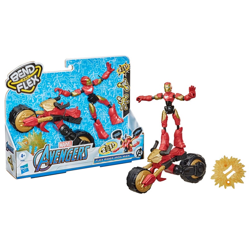 AVENGERS Marvel Bend And Flex, Flex Rider Iron Man Action Figure Toy, 6-Inch Flexible Figure And 2-In-1 Motorcycle For Kids Ages 6 And Up - Image 1